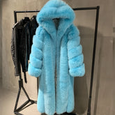 Women's Full-Length Pure Fox Fur Winter Coat HEYFANCYSTYLE Blue
